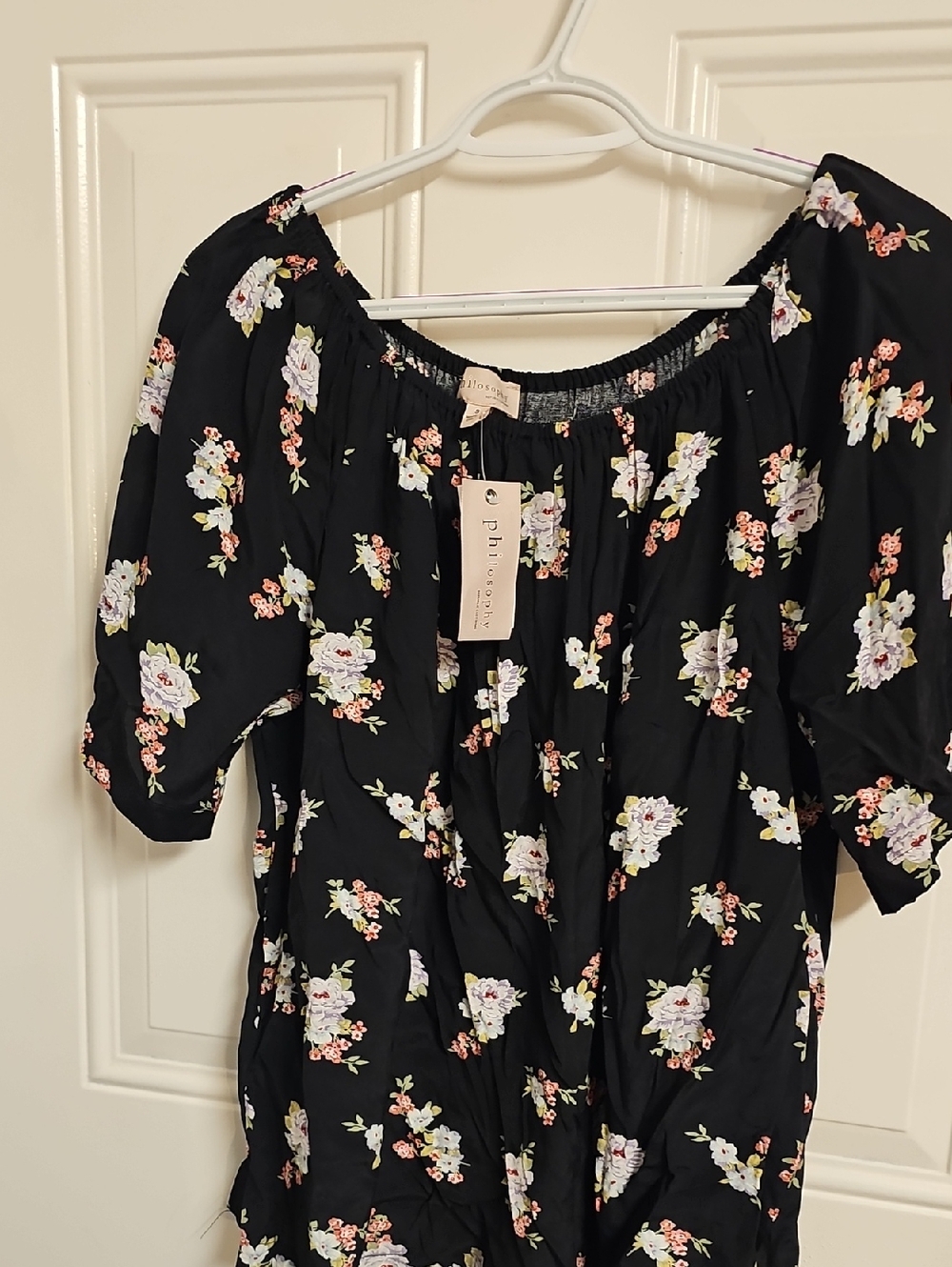 Philosophy Black Floral Off-Shoulder Blouse